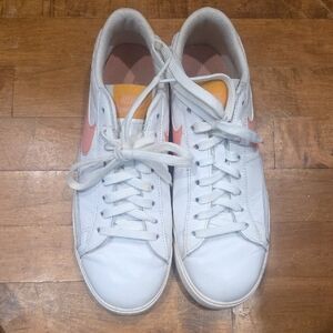 Nike White Sneakers with Pink Swoosh